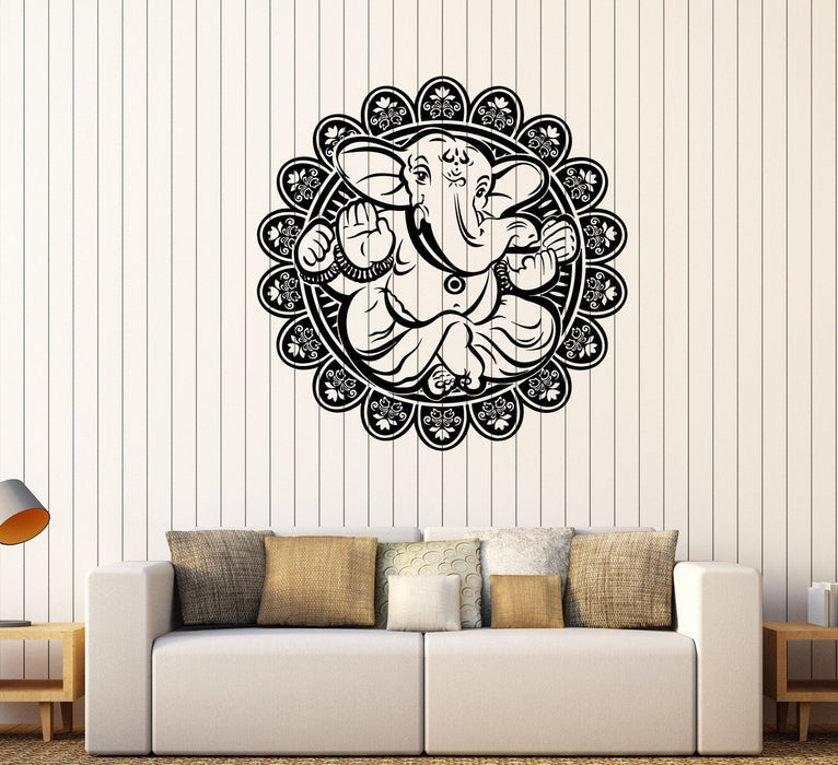 Vinyl Wall Decal Ganesha Hindu Elephant God Hinduism Lotus Flower Stickers Unique Gift (155ig)