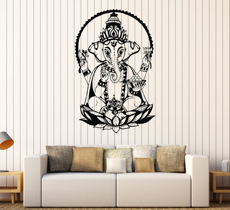 Vinyl Wall Decal Ganesha Lotus India Elephant Hinduism Stickers Mural Unique Gift (466ig)