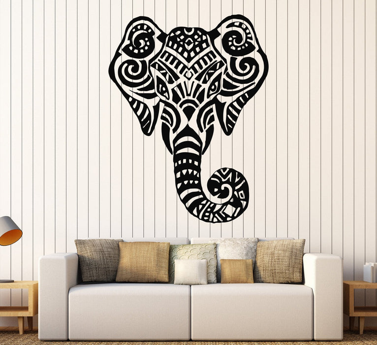 Vinyl Wall Decal African Indian Elephant Head Hinduism Animal Stickers Unique Gift (717ig)