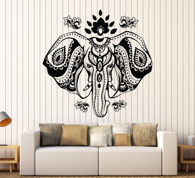 Vinyl Wall Decal Indian Elephant Head Lotus Hindu Symbol Stickers Unique Gift (720ig)