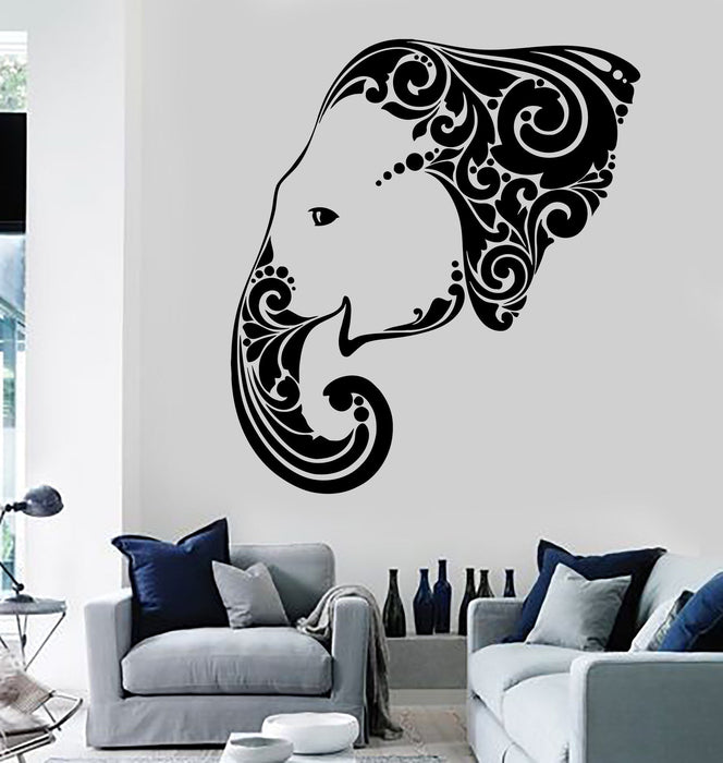 Vinyl Wall Decal Elephant Head Ornament Pattern Room Stickers Unique Gift (487ig)