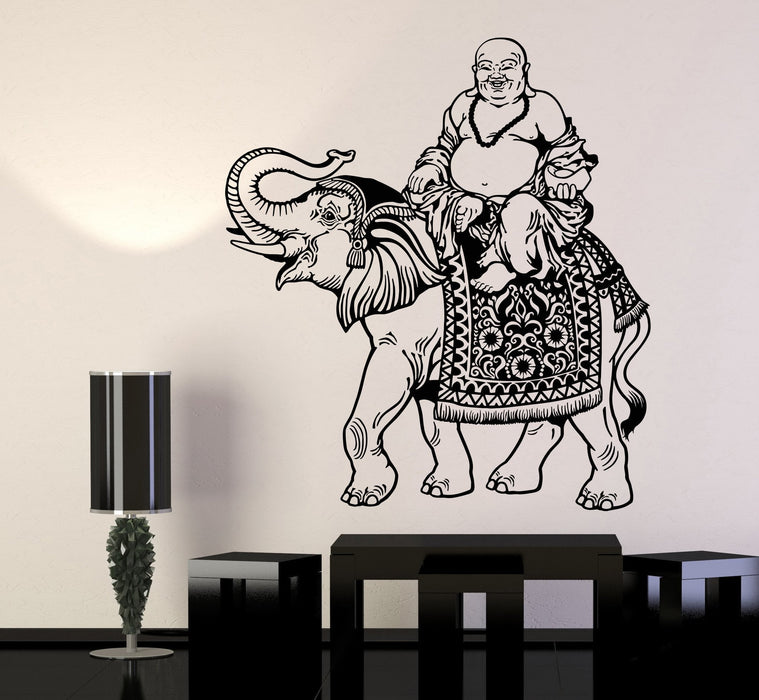 Vinyl Wall Decal Budai Indian Elephant Hinduism Asian Style Buddha Stickers Unique Gift (1154ig)