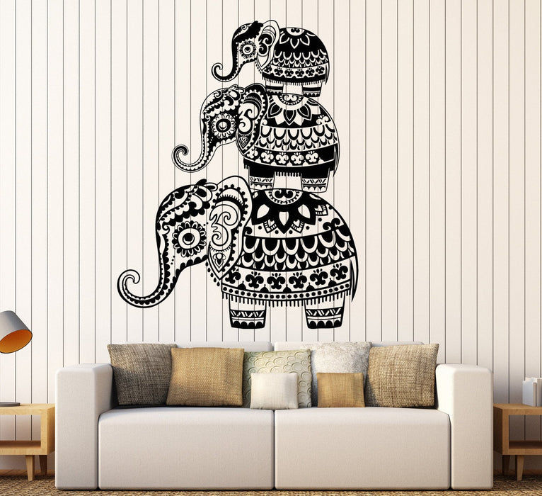 Vinyl Wall Decal Three Indian Elephant Family Nursery Hinduism Bedroom Design Stickers Unique Gift (739ig)