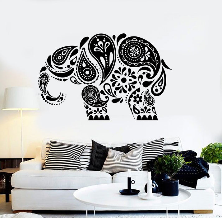 Vinyl Wall Decal Indian Elephant Ornament Animal Stickers Mural Unique Gift (ig4405)