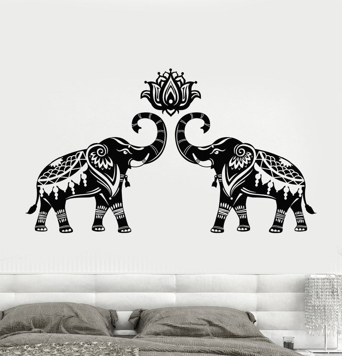 Vinyl Wall Decal Stickers Indian Elephants Animals Hinduism Hindu Lotus Stickers Unique Gift (698ig)