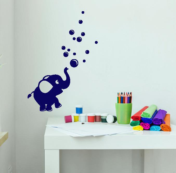 Vinyl Wall Decal Cartoon Baby Elephant Bubble Blower Stickers (2801ig)