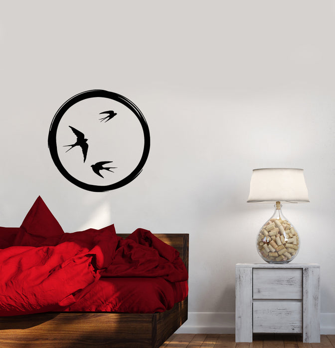 Vinyl Wall Decal Enso Circle Flock Of Birds Swallows Buddhism Stickers (4081ig)