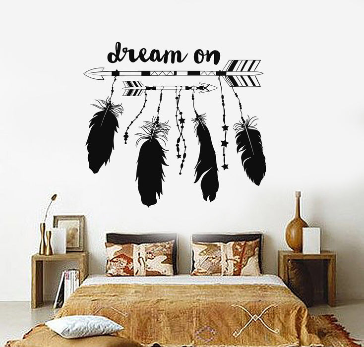 Vinyl Wall Decal Dream Catcher Feathers Ethnic Style Talisman Stickers Unique Gift (ig3841)