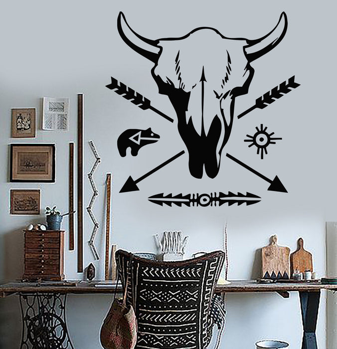 Vinyl Wall Stickers Ethnic Decor Pattern Bull Skull Arrow Decal Mural Unique Gift (176ig)