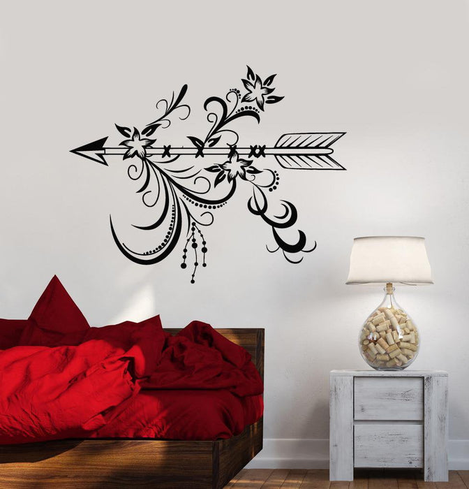 Vinyl Wall Decal Arrow With Flowers Ethnic Style Bedroom Decoration Stickers (2889ig)