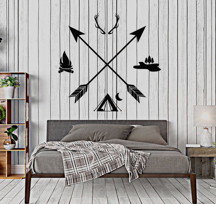 Vinyl Wall Decal Hunting Club Hunter Camping Arrows Ethnic Style Stickers (2765ig)