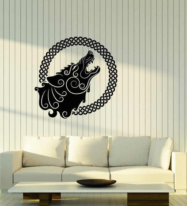 Vinyl Wall Decal Ethnic Style Howling Wolf Full Moon Ornament Stickers (2812ig)