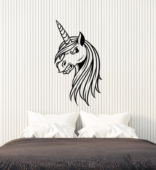 Vinyl Wall Decal Funny Angry Unicorn Cartoon For Kids Room Stickers (4071ig)