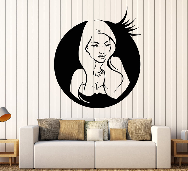 Vinyl Wall Decal Wink Eye Sexy Hot Girl Woman Lips Hairstyle Stickers (2185ig)