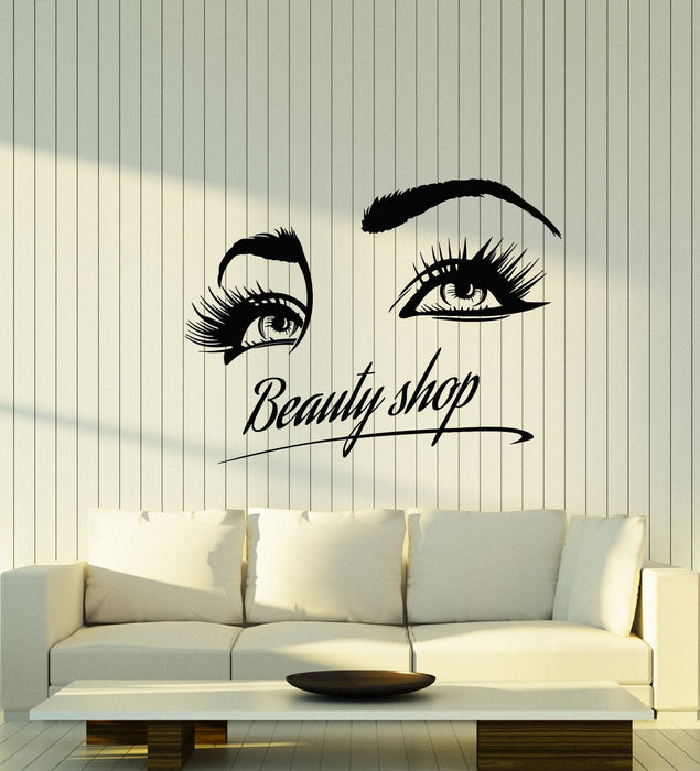 Vinyl Wall Decal Beauty Shop Logo Girl Eyelashes Eyes Makeup Cosmetics Stickers (2815ig)