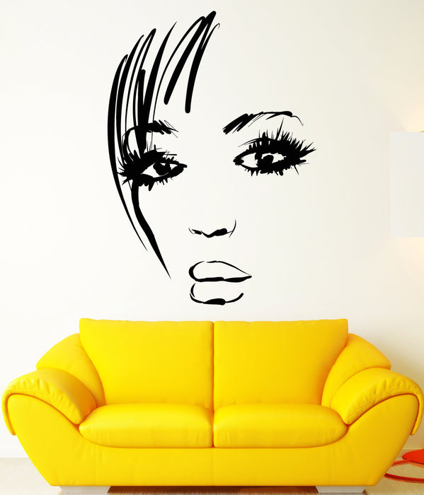 Vinyl Wall Decal Beautiful Woman Face Sexy Eyes Lips Hairstyle Stickers Unique Gift (1576ig)