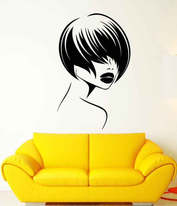 Vinyl Wall Decal Beautiful Face Girl Hairstyle Model Lips Stickers (2243ig)