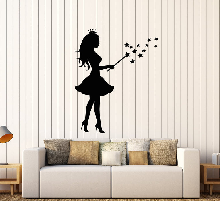 Vinyl Wall Decal Princess Magic Wand Stars Magic Fairy Tale Stickers (2480ig)