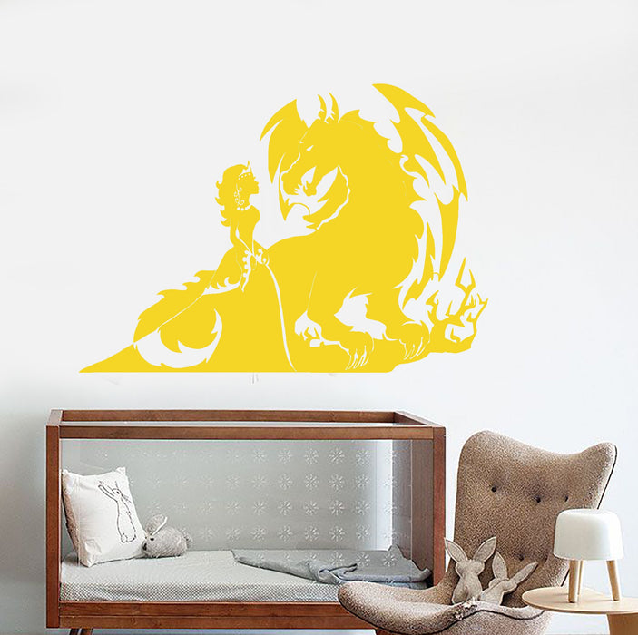 Vinyl Wall Decal Fairytale Fantasy Princess And Dragon Stickers (2648ig)