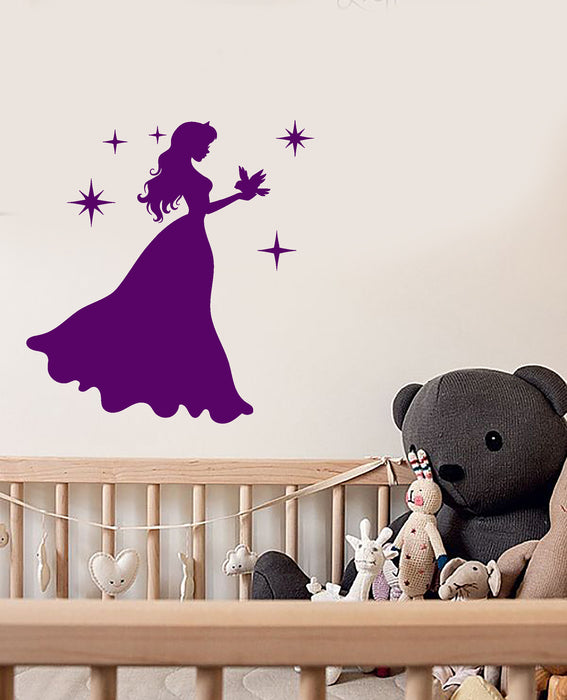Vinyl Wall Decal Silhouette Princess Little Girl Room Fairy Tale Stickers (3854ig)