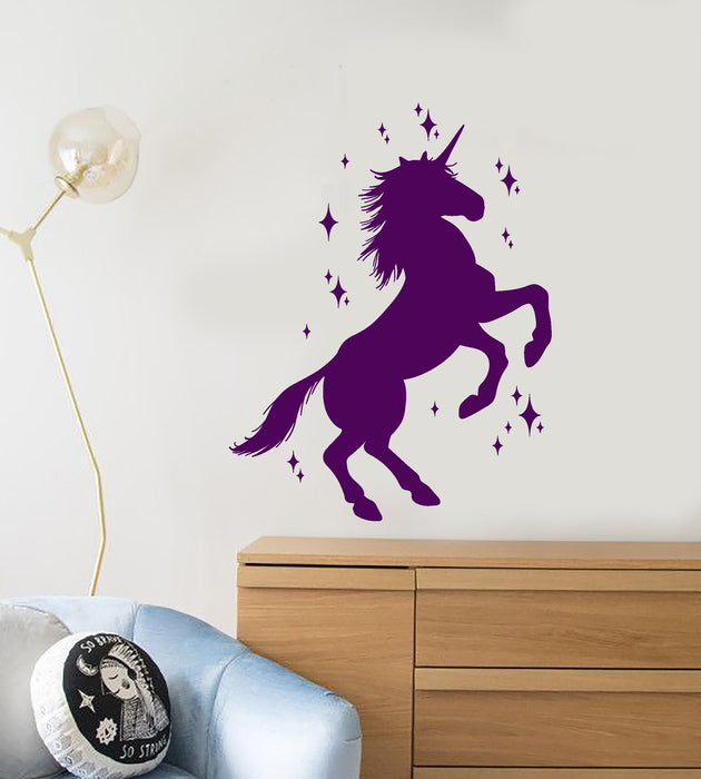 Vinyl Wall Decal Cartoon Unicorn Fairy Stars Beast Stickers (3532ig)