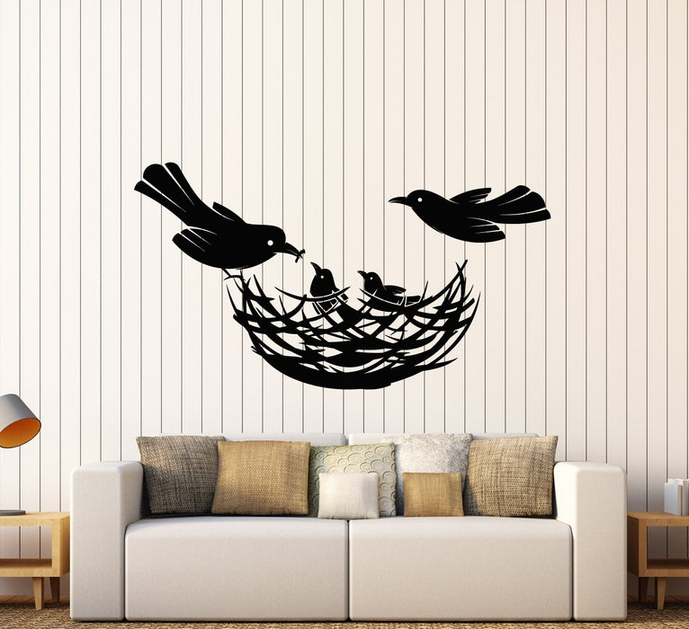Autocollant mural en vinyle nid d'oiseaux famille décoration d'intérieur poussins autocollants cadeau unique (2110ig)