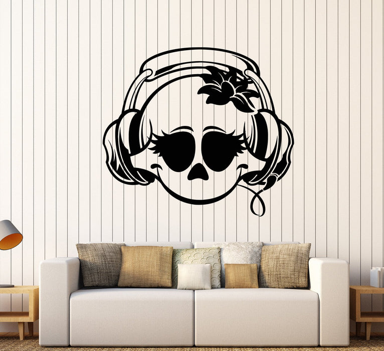 Autocollant mural en vinyle pour chambre de fille, tête de mort amusante, casque de jeu, cadeau unique (932ig)