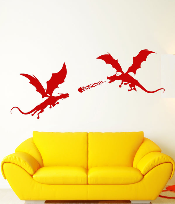 Vinyl Wall Decal Fire-Breathing Dragons Fantasy Fairy Tale Stickers (2629ig)