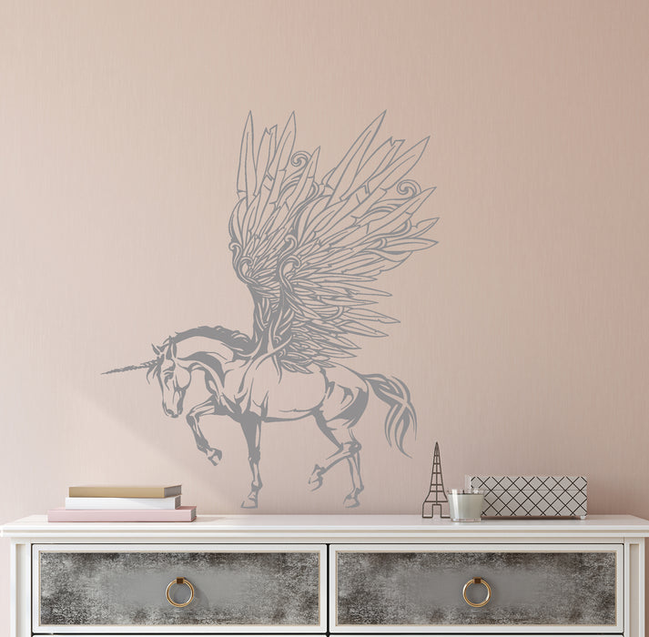 Vinyl Wall Decal Fantasy Pegasus Unicorn Wings Fairy Tale Children's Room Decor Stickers (4168ig)