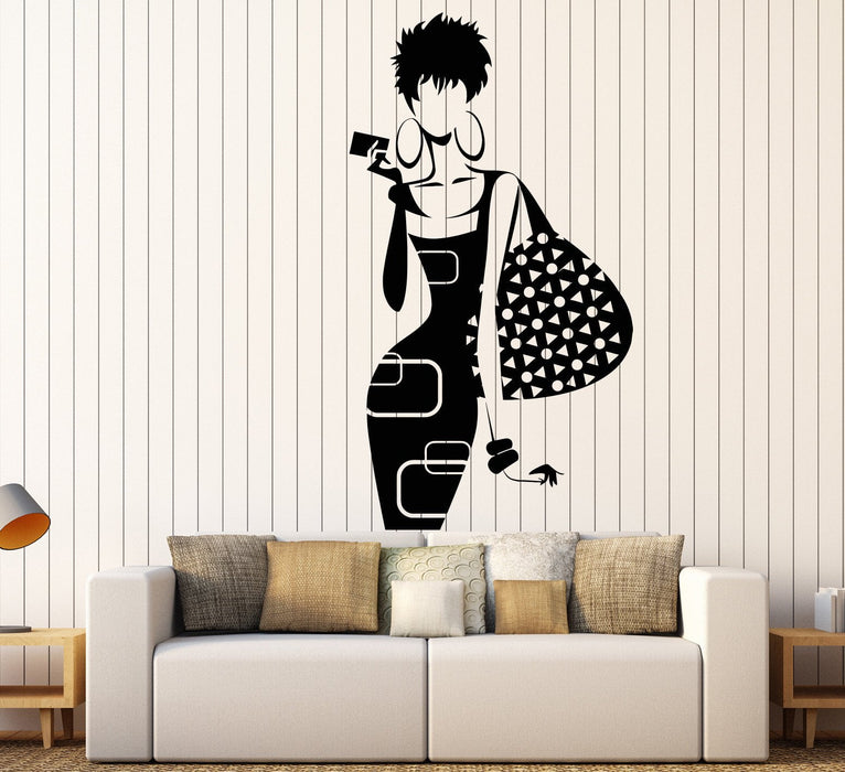 Vinyl Wall Decal Woman Shopping Shops Fashion Model Girl Stickers Unique Gift (1299ig)