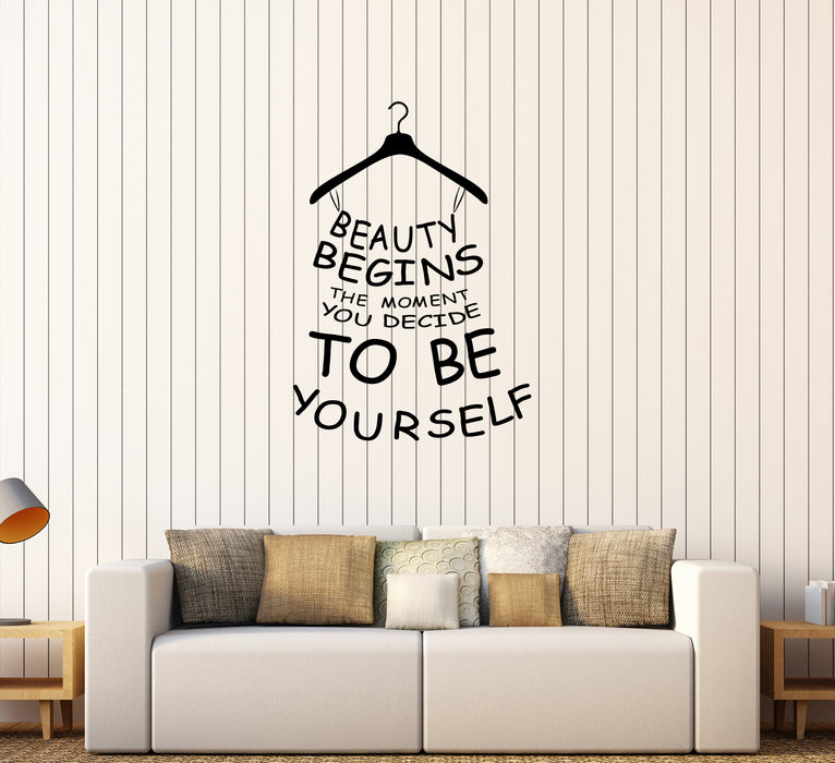 Vinyl Wall Decal Beauty Begins Be Yourself Inspirational Quote Motivation Shopping Fashion Store Stickers (4201ig)