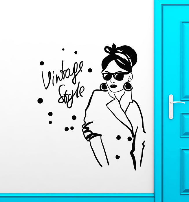 Vinyl Wall Decal Vintage Style Fashion Girl Shopping Clothing Store Stickers (3153ig)