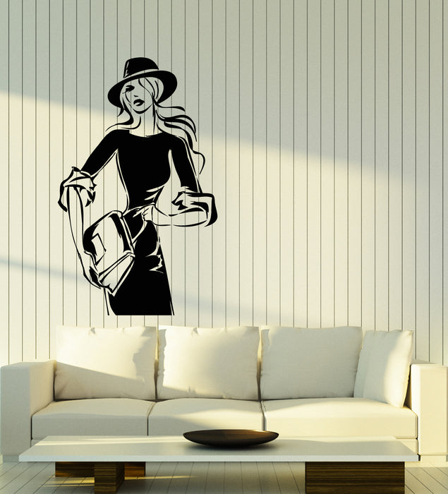 Vinyl Wall Decal Shopping Bags Hats Store Lady Fashion Stickers (3246ig)
