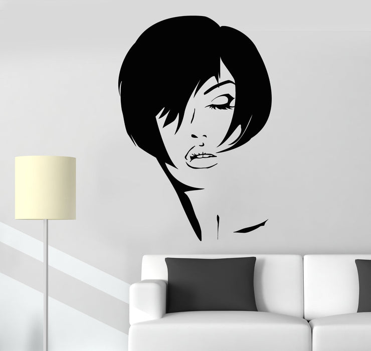 Vinyl Wall Decal Fashion Model Beautiful Girl Face Beauty Hair Salon Stickers Unique Gift (1887ig)