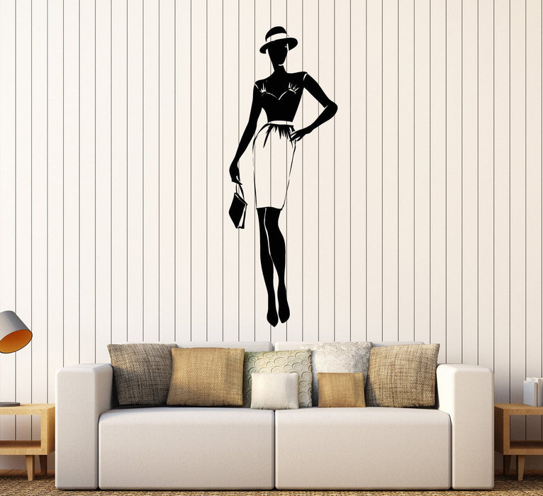 Виниловая наклейка на стену Топ-модель Модная шляпа Красивая женщина Наклейки Уникальный подарок (848ig)