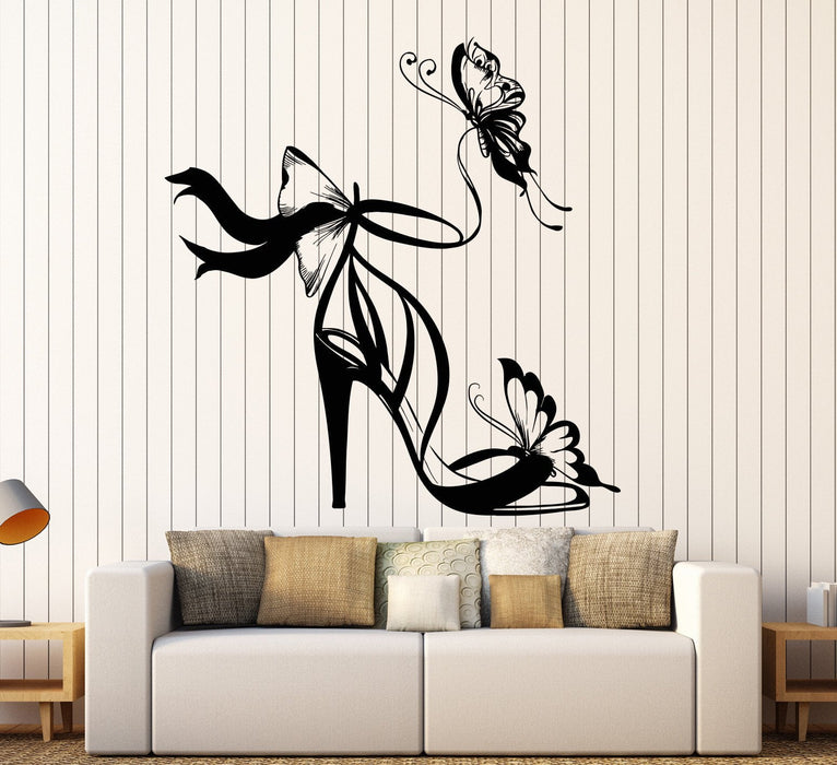 Vinyl Wall Decal Women's Shoes Butterfly Fashion Girl Room Stickers Unique Gift (1329ig)