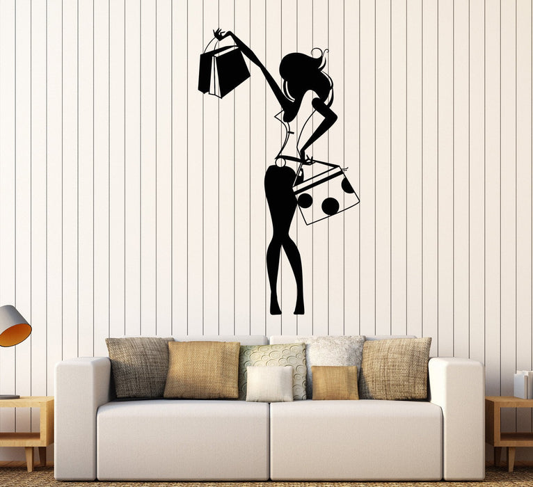 Autocollant mural en vinyle Shopping Trendy Stylish Girl Fashion Stickers Cadeau unique (1023ig)