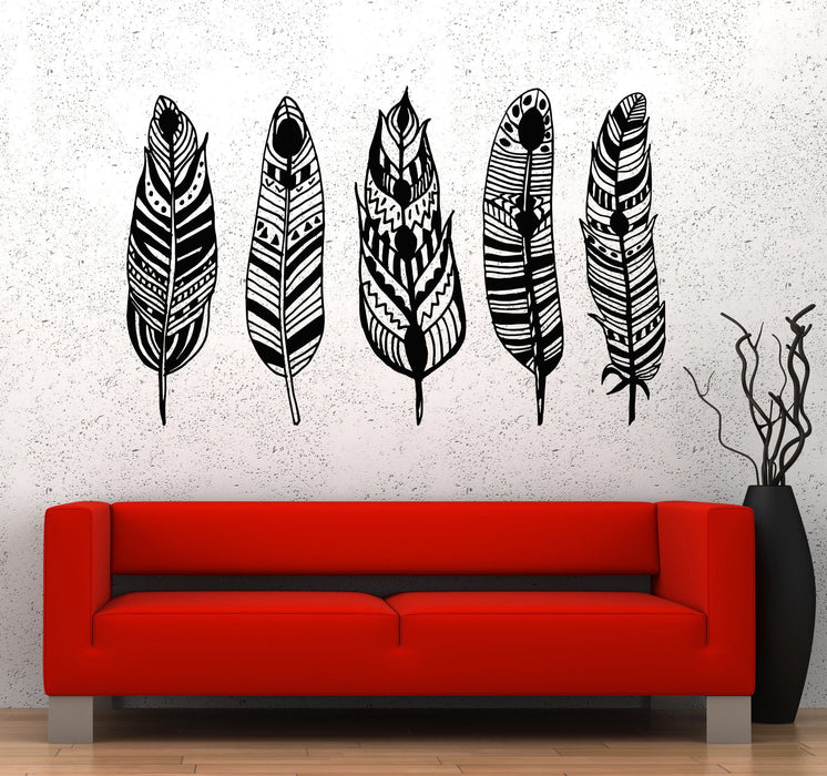 Vinyl Wall Decal Feathers Ethnic Style Rooms Decor Stickers Unique Gift (814ig)