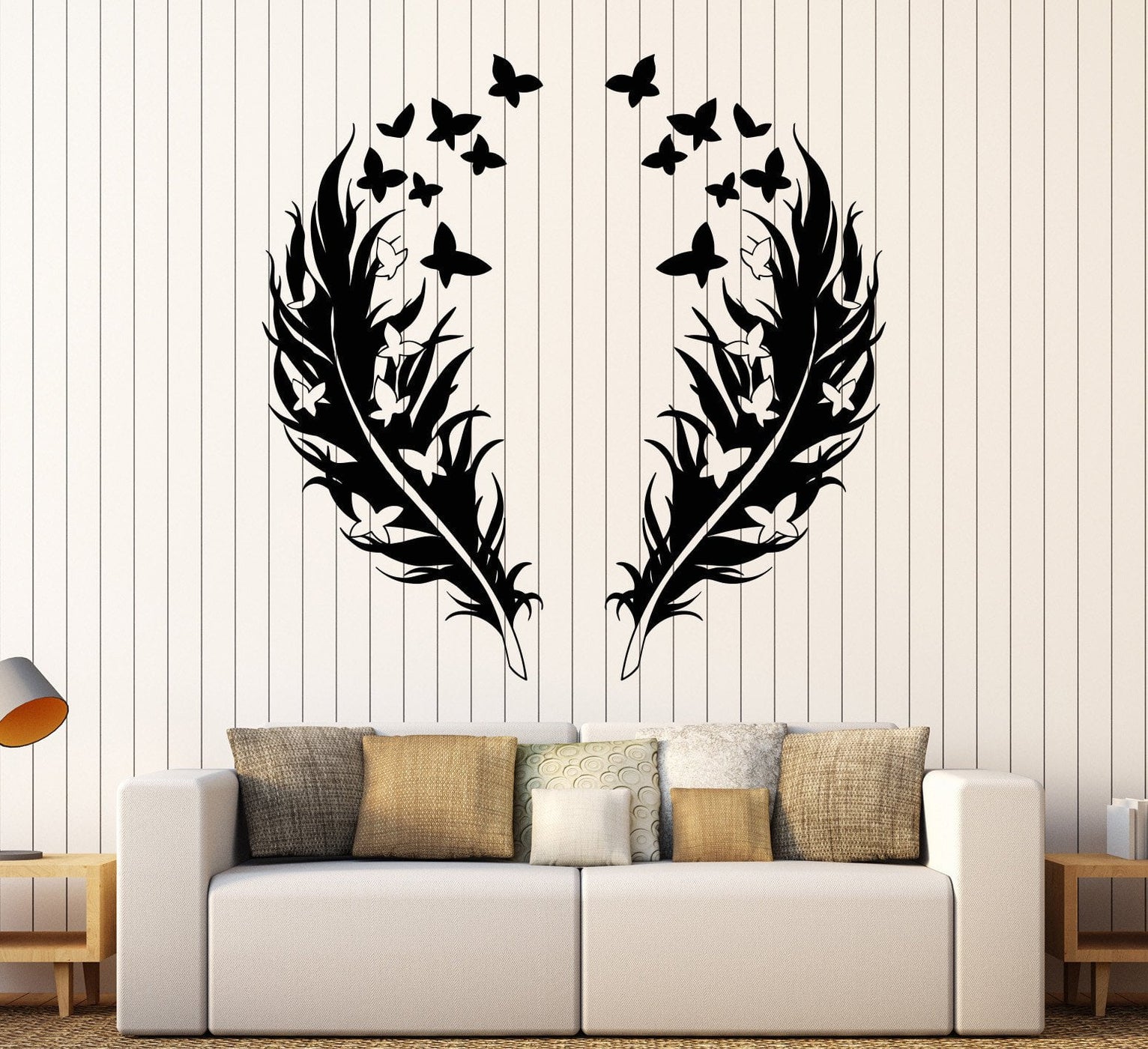 Vinyl Wall Decal Feathers Butterfly Love Romantic Bedroom Design Stick ...
