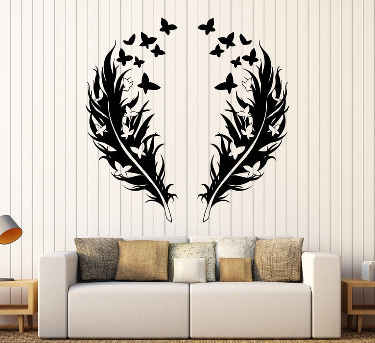 Vinyl Wall Decal Feathers Butterfly Love Romantic Bedroom Design Stickers Unique Gift (866ig)
