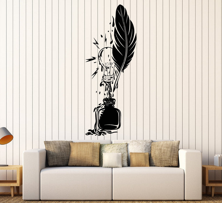 Vinyl Wall Decal Feather Ink Idea Writer Inspiration Stickers Unique Gift (ig3778)