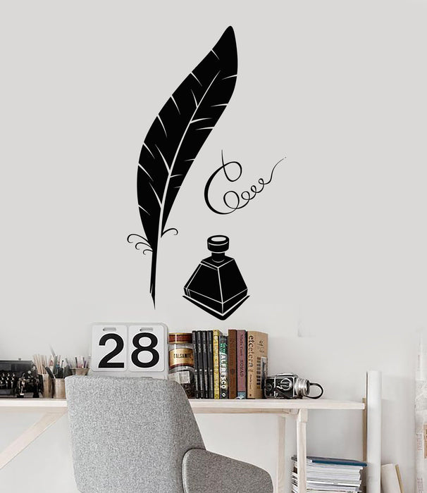 Vinyl Wall Decal Feather Ink Writer Journalist Office Art Stickers Mural Unique Gift (ig4980)