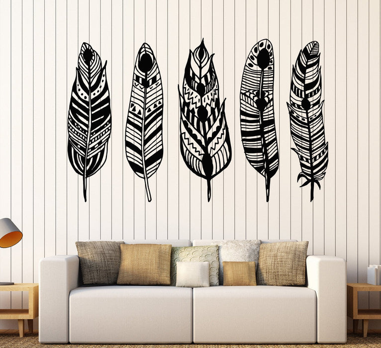 Vinyl Wall Decal Feathers Ethnic Style Rooms Decor Stickers Unique Gift (814ig)