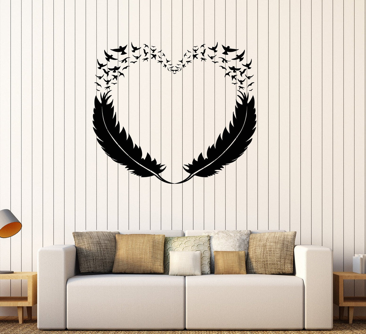 Vinyl Wall Decal Feathers Heart Decor Love Birds Romantic Stickers Uni ...
