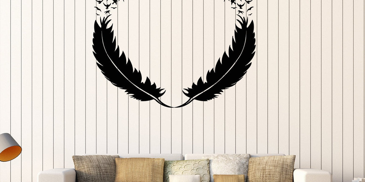 Vinyl Wall Decal Feathers Heart Decor Love Birds Romantic Stickers Uni ...