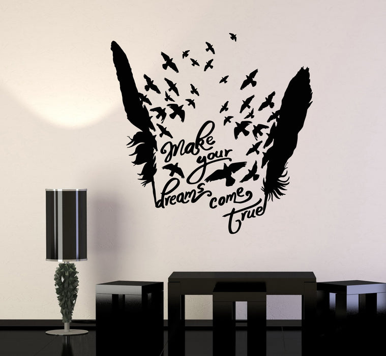 Vinyl Wall Decal Birds Feathers Motivational Words Dream Stickers Unique Gift (1009ig)