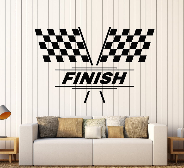 Vinyl Wall Decal Finish Race Speed Drive Racer Racing Flags Stickers Unique Gift (1879ig)