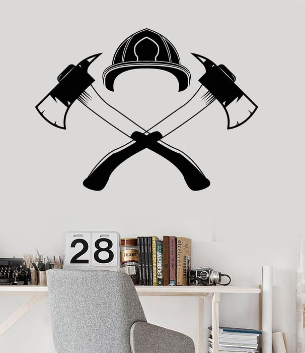 Vinyl Wall Decal Firefighter Fireman Axes Helmet Stickers Unique Gift (ig3914)