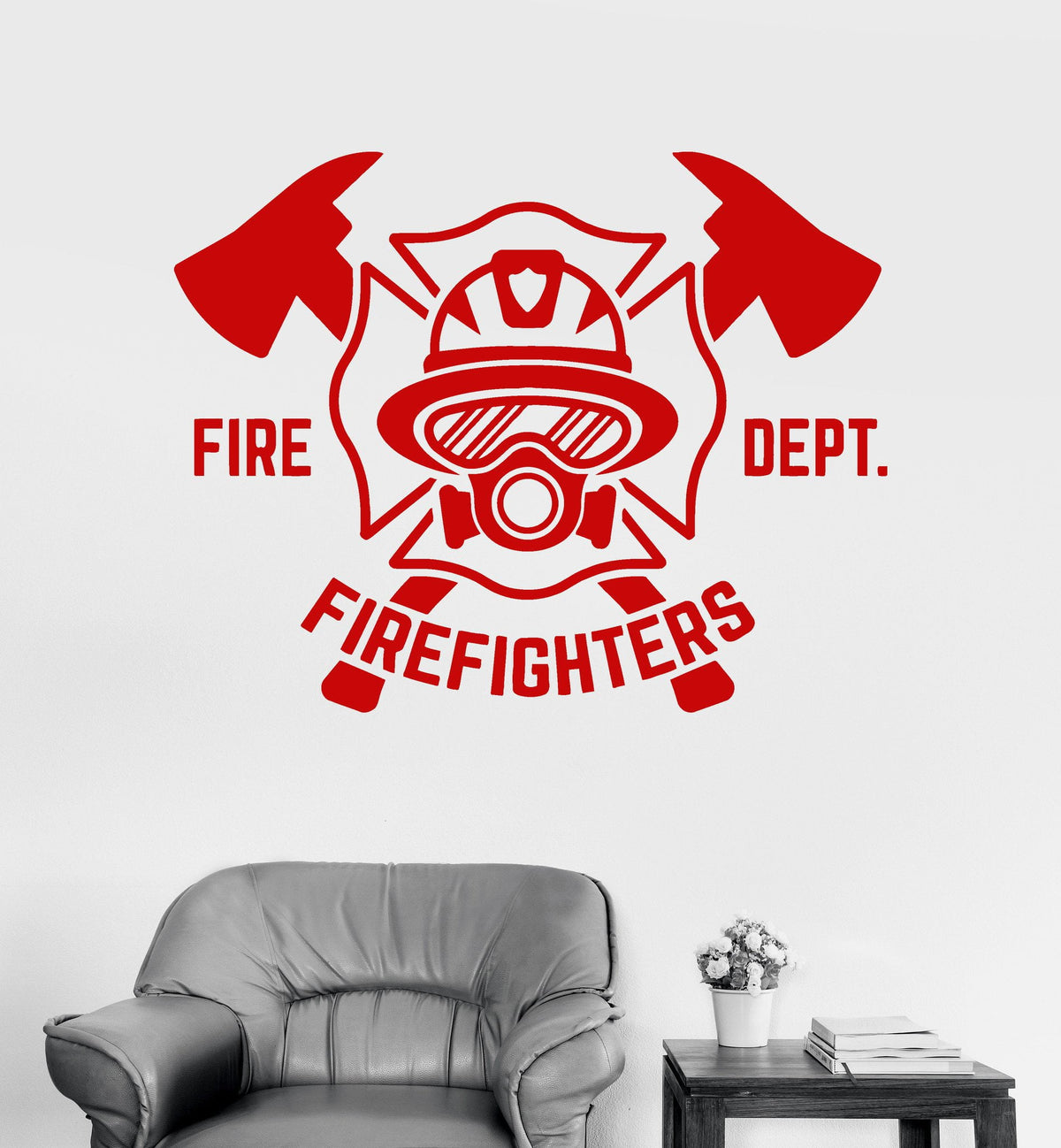 Vinyl Wall Decal Firefighter Fire Department Shield Stickers Mural Uni ...