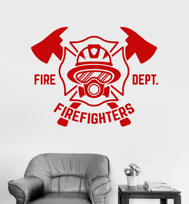 Vinyl Wall Decal Firefighter Fire Department Shield Stickers Mural Unique Gift (ig3905)